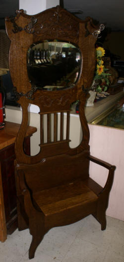 Solid Oak  antique hall tree with bench seat