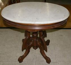 Victorian solid walnut oval marble top parlor table
