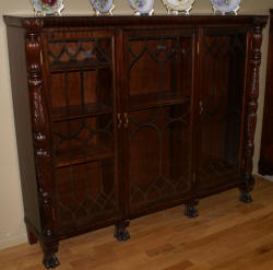 Empire Revival mahogany 3 door bookcase with carved columns