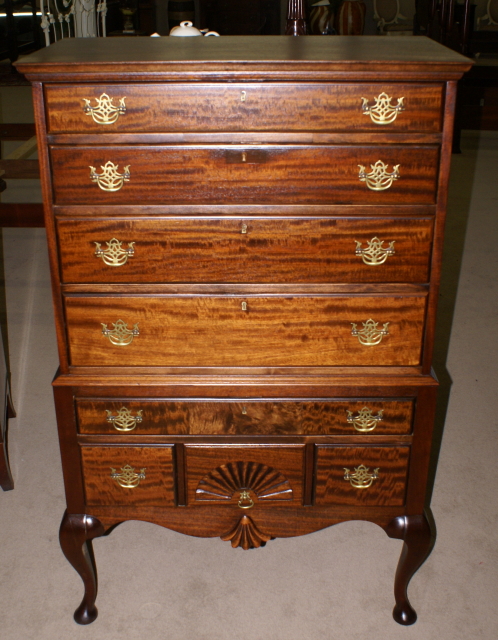 Queen Anne shell carved mahogany highboy