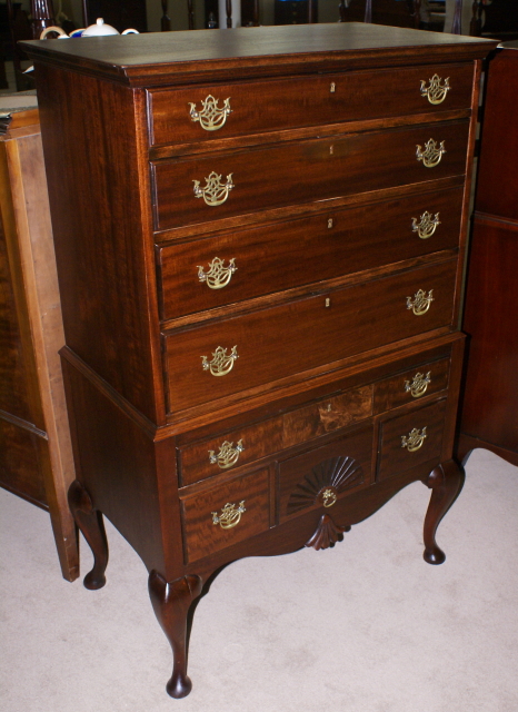 Queen Anne shell carved mahogany highboy