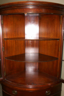 Drexel Travis Court Collection mahogany bow front corner cabinet