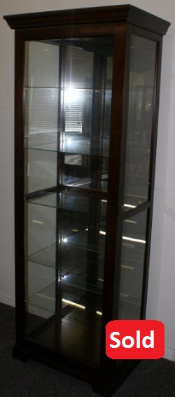Mahogany finish sliding glass door  curio cabinet with key lock by Pulaski Furniture Company