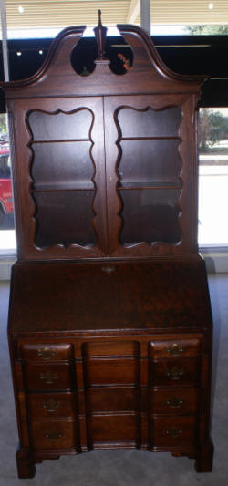 Antique Furniture Secretary on Red Mahogany Block Front Secretary Desk