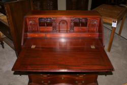 OX bow front solid mahogany shell carved secretary desk 
