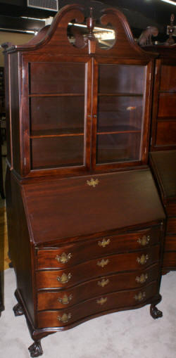 Serpentine front mahogany antique secretary desk