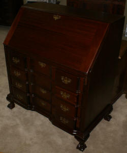 Solid mahogany block front Chippendale Governor Winthrop desk