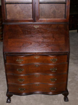 serpentine front antique mahogany secretary desk