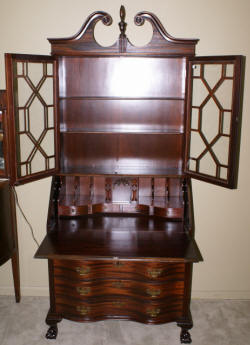 Chippendale mahogany serpentine front antique secretary desk