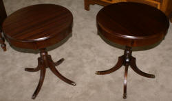 Matched pair of round mahogany living room tables