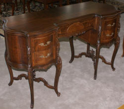 French carved antique walnut inlaid vanity
